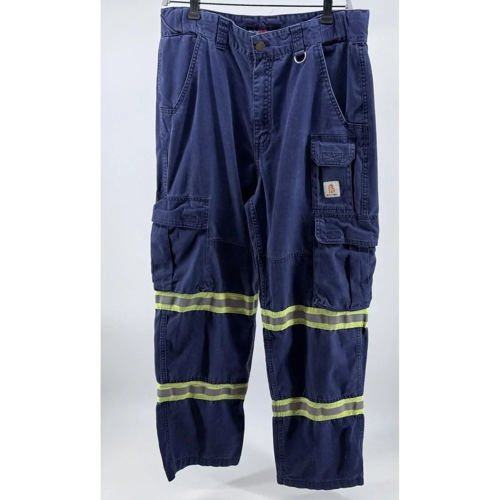 Bocomal FR Cargo Work Pants 36X32 Flame Resistant Hi Vis Reflective Utility Navy
